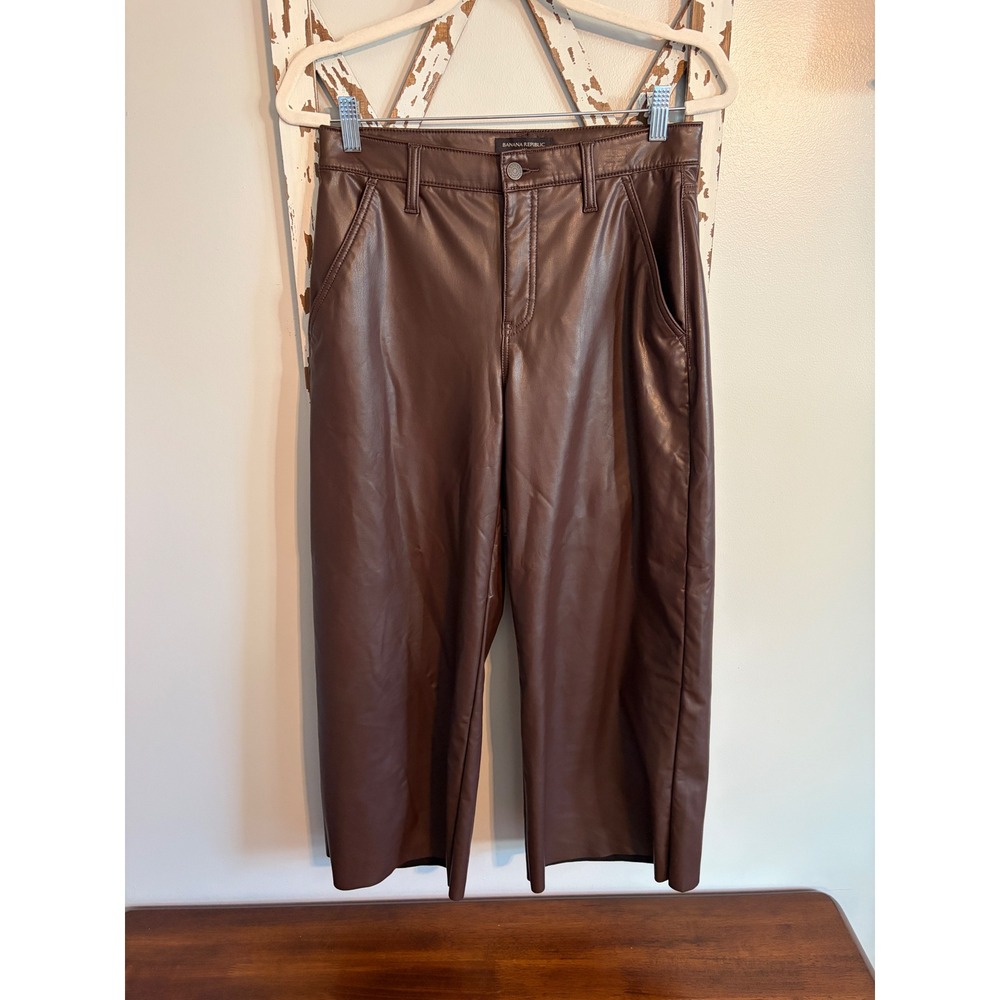 Banana Republic Crop Wide Leg Faux Leather Chocolate Brown Pants Size 4